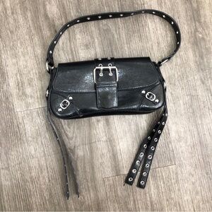 Black Faux Leather Buckled Purse